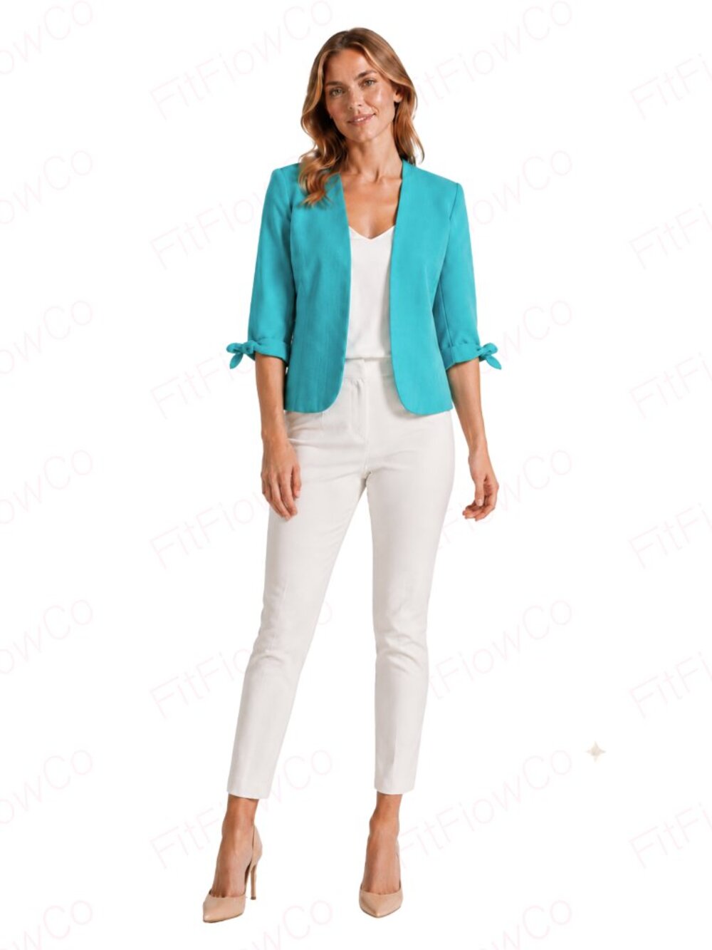 Studio One New York Turquoise Textured Tie Cuff Jacket Petite 10P